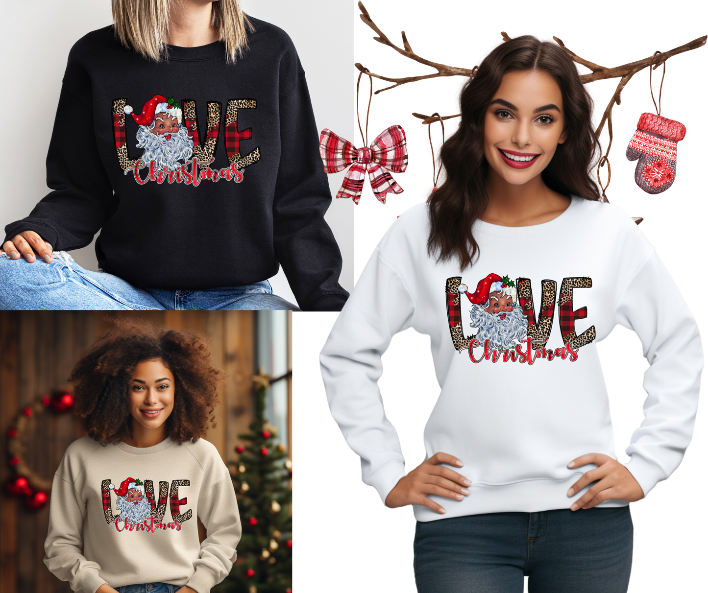 Love Christmas Santas Plaid and Leopard Sweatshirt