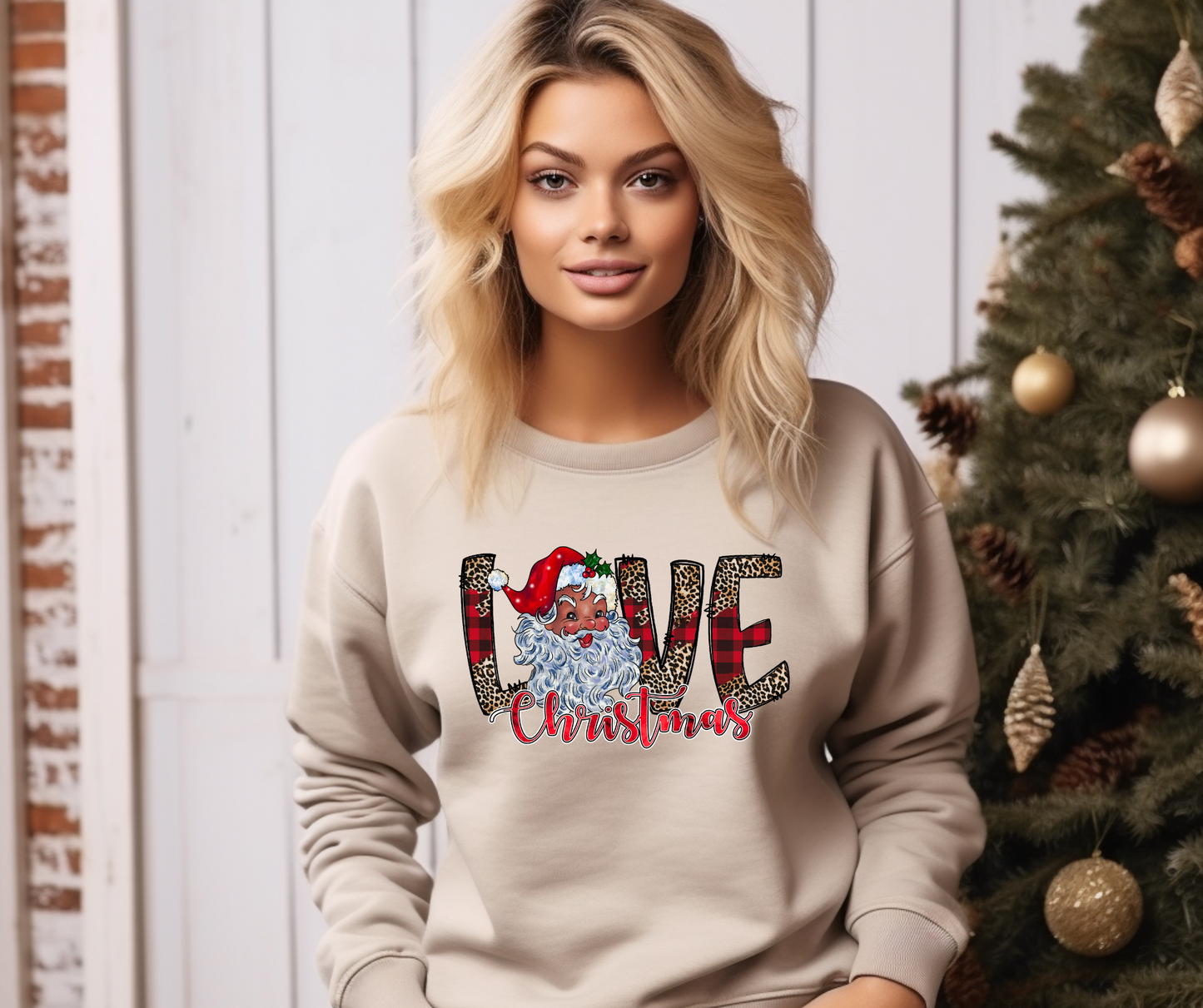 Love Christmas Santas Plaid and Leopard Sweatshirt