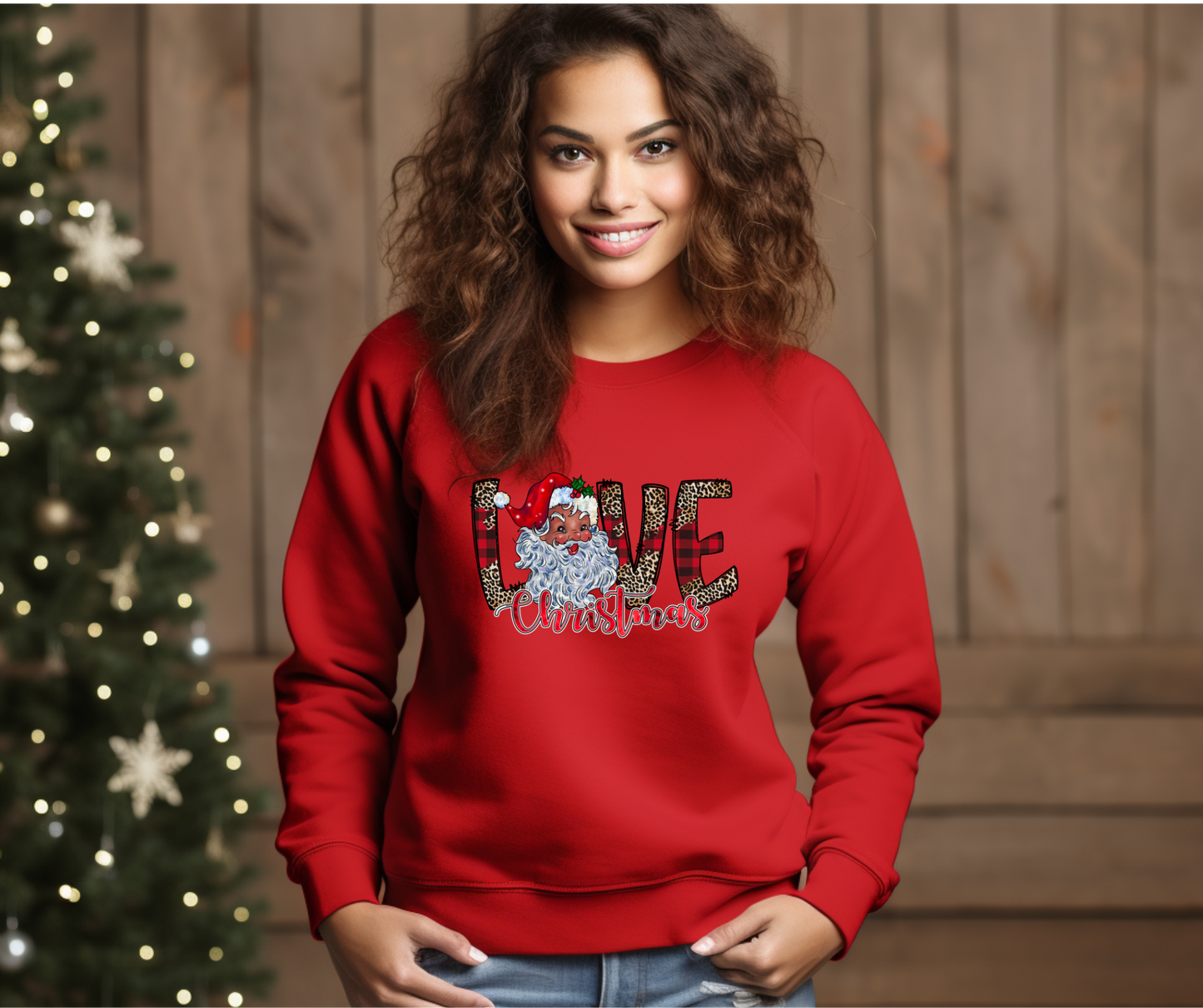 Love Christmas Santas Plaid and Leopard Sweatshirt