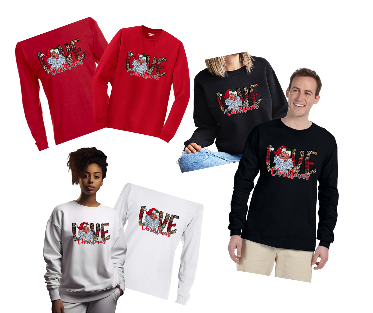 Love Christmas Santas Plaid and Leopard Sweatshirt