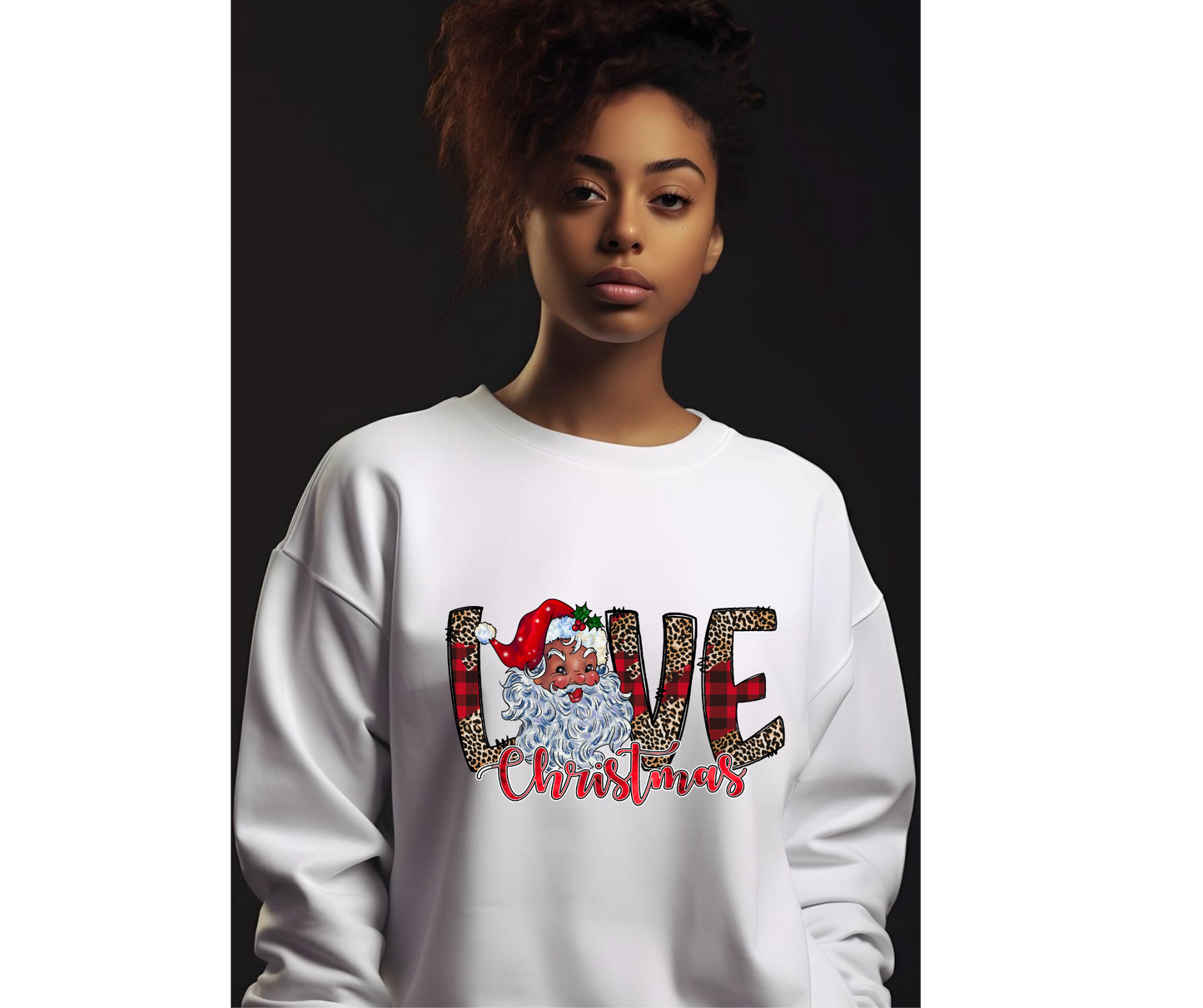 Love Christmas Santas Plaid and Leopard Sweatshirt