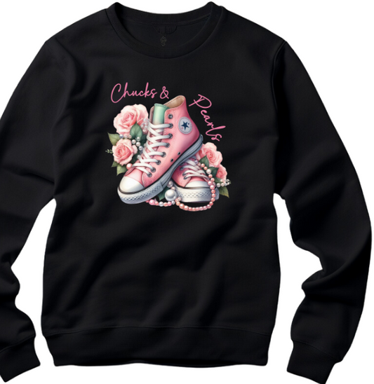 Chucks and Pearls Pink and Green Sweatshirt for Women