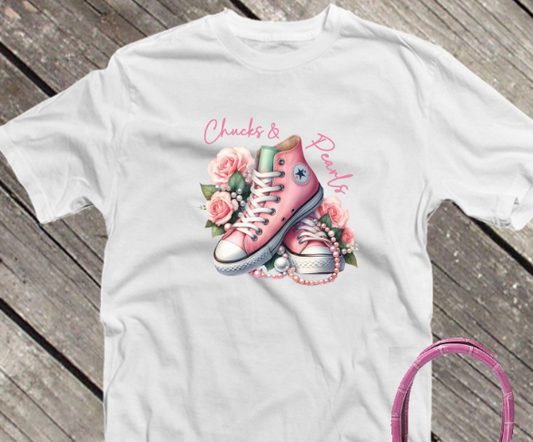 2024 Chucks and Pearls Pink and Green T-shirt