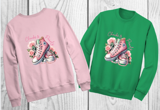 Chucks and Pearls Pink and Green Sweatshirt for Women