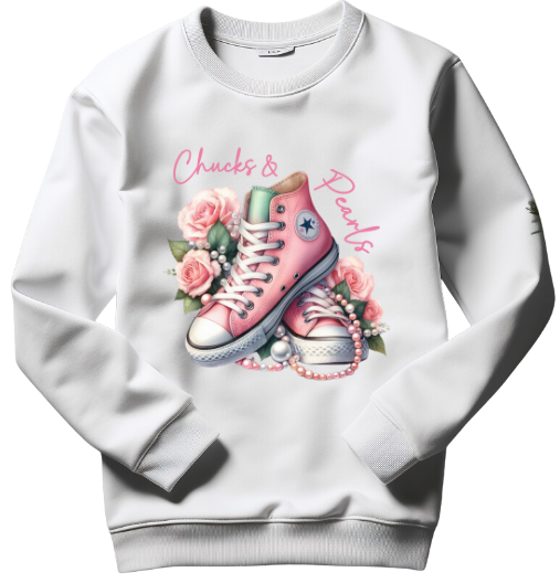 Chucks and Pearls Pink and Green Sweatshirt for Women